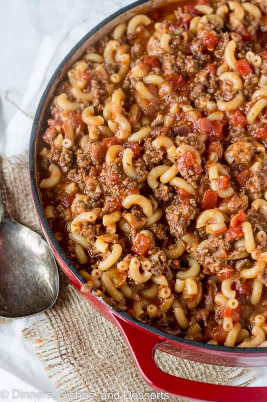 Dutch oven filled with delicious goulash