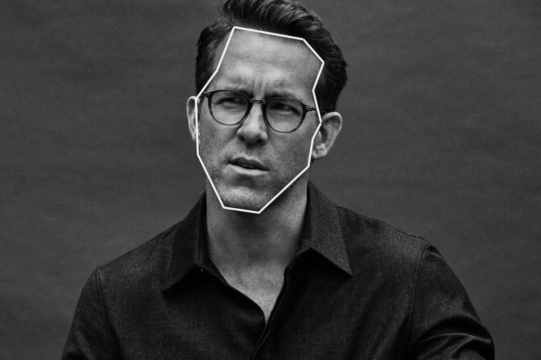 Greyscale image of man wearing glasses with white outline drawn around his face shape