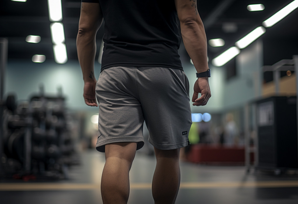 Man wearing synthetic gym shorts, ideal for athletic activities
