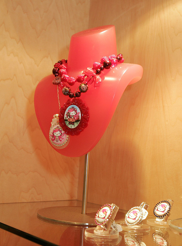 A showcase of Hello Kitty x Tarina Tarantino jewelry, highlighting the sparkly and girly aesthetic of the collaboration.