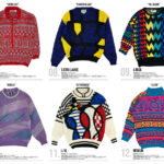 Men sporting 80s geometric sweater, showcasing vibrant colors and bold patterns