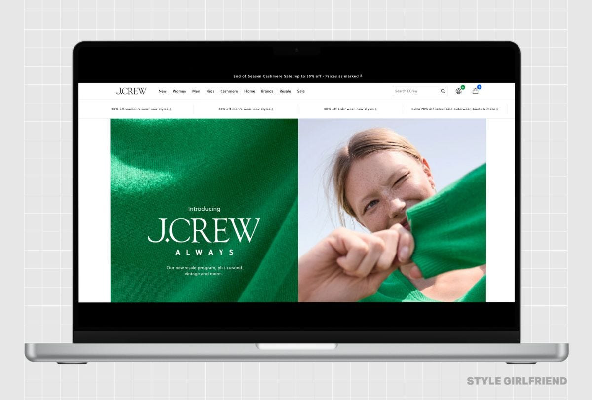 J.Crew resale portal offering sustainable shopping options