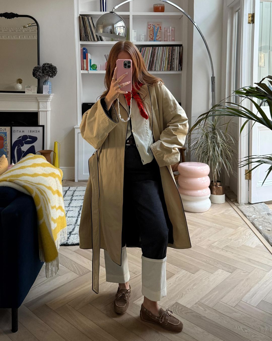 Man wearing brown suede driving moccasins with chinos