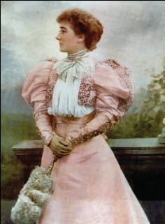 Mary Moore in pink mutton sleeves 1895 Edwardian Fashion