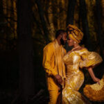 Man in gold and maroon Nigerian wedding attire