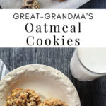 Old fashioned oatmeal raisin cookies arranged on a wooden surface