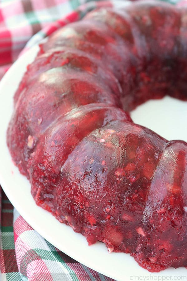 Cranberry Salad Jello Mold on a white plate