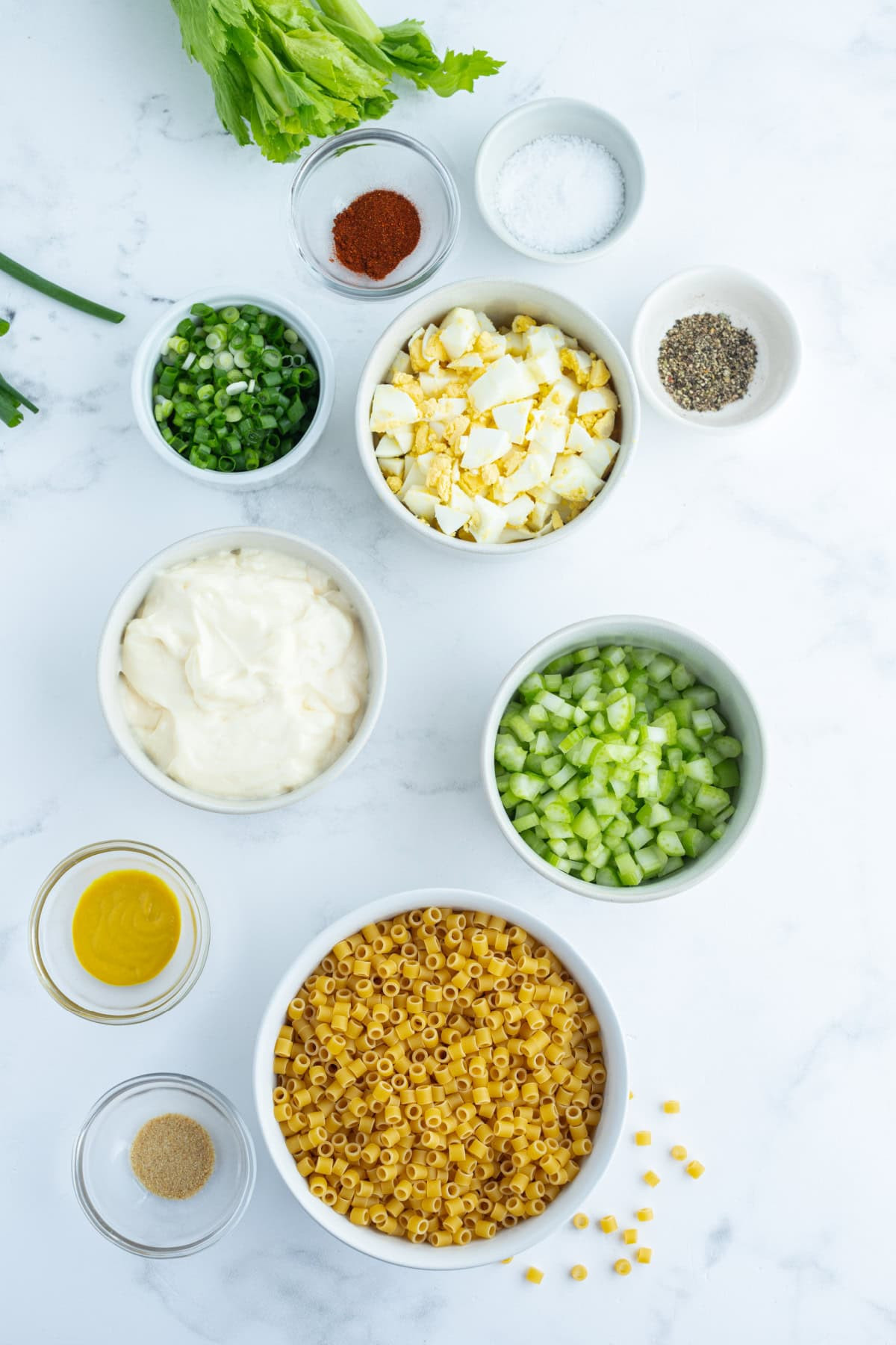 Ingredients for Making Grandma's Old Fashioned Macaroni Salad