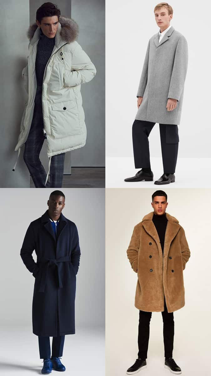 Man in a grey oversized coat with cropped trousers