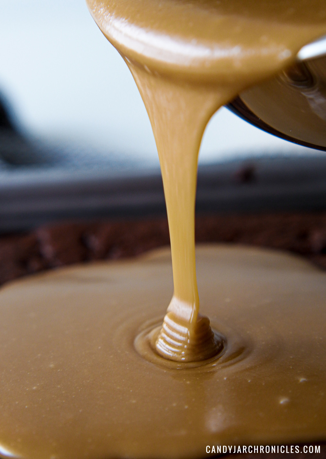 Bowl of caramel frosting.