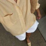 Man wearing a white linen shirt and beige chinos, perfect for summer