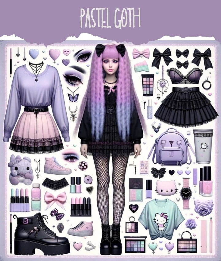 pastel goth aesthetic style girl and pastel goth outfits