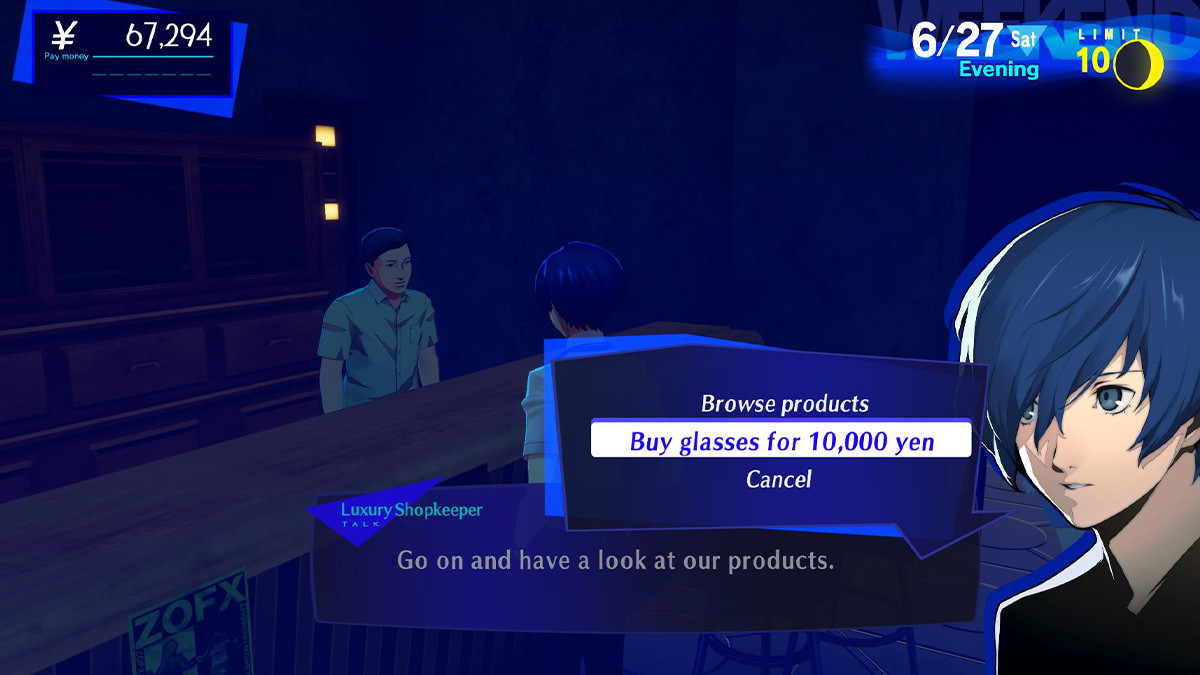 Screenshot of Designer Glasses in Persona 3 Reload