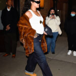 Rihanna's iconic pregnancy style featuring a crop top and low-rise jeans, showcasing her confidence and bold fashion choices.
