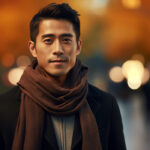 Man wearing a scarf once around his neck with a casual jacket