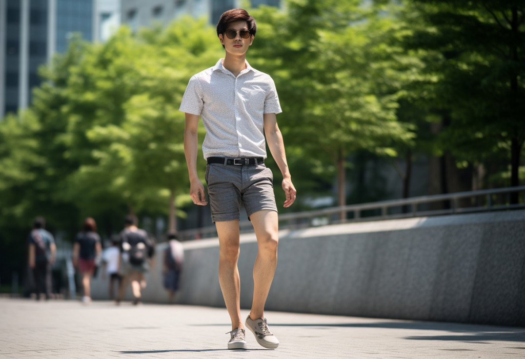 Slim man in gym shorts, demonstrating a well-fitted look