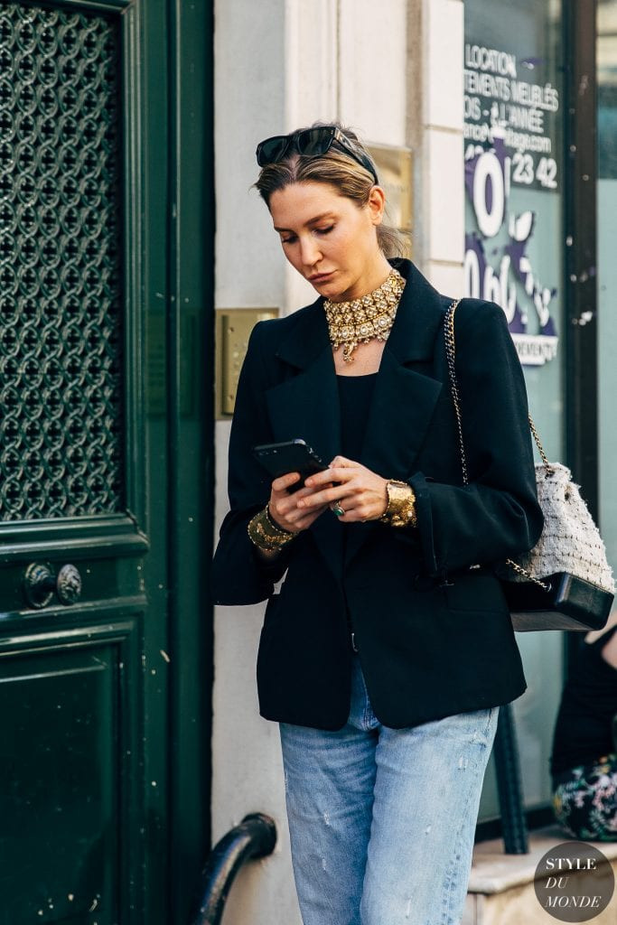 black blazer with jeans street style outfit of the day