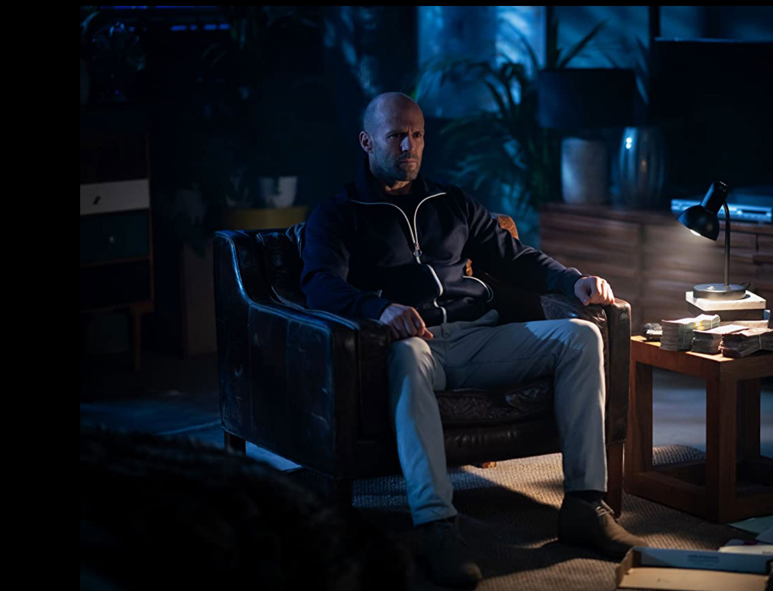 Jason Statham in a Blue Zip-Through Bomber Jacket