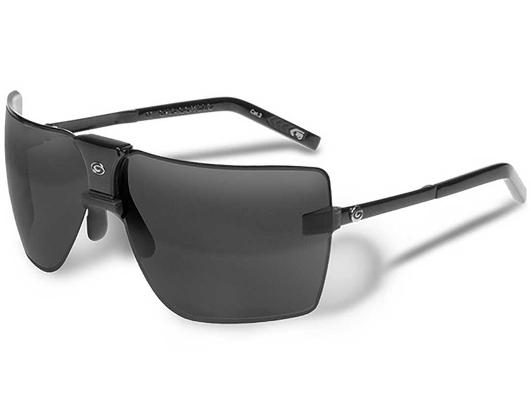 Three quarter view of dark black Gargoyle ANSI classic sunglasses