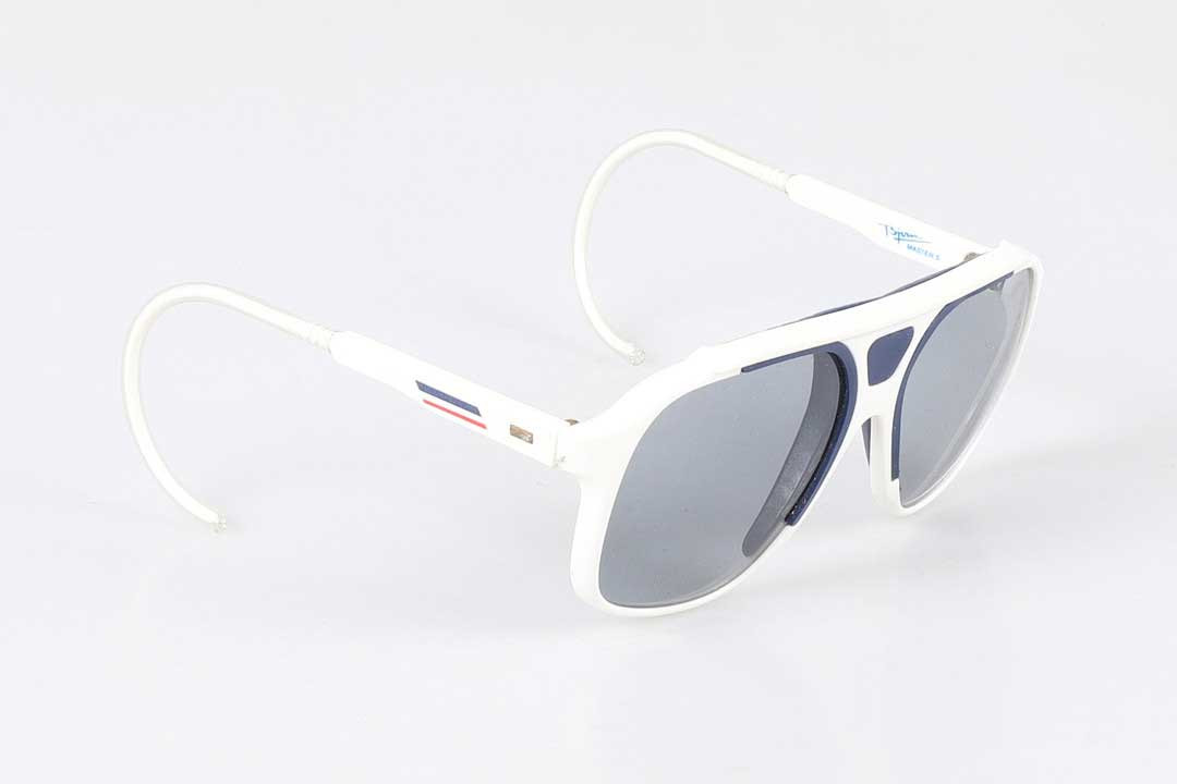 Three quarter view of retro Bjorn Borg white Aviator tennis sunglasses frame
