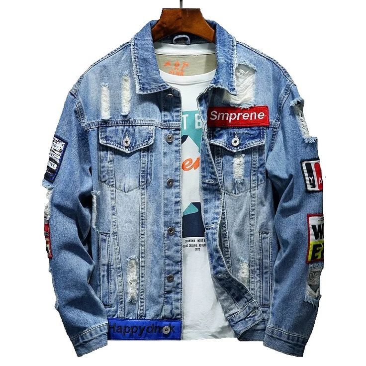 Man with blue denim fashion jacket