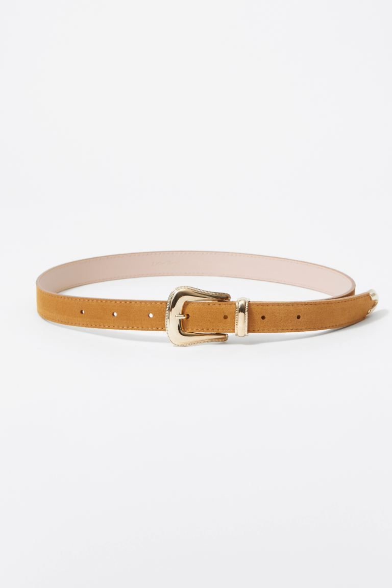 Classic leather western belt with a silver buckle
