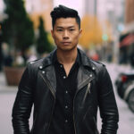 Asian man wearing well fitted leather jacket